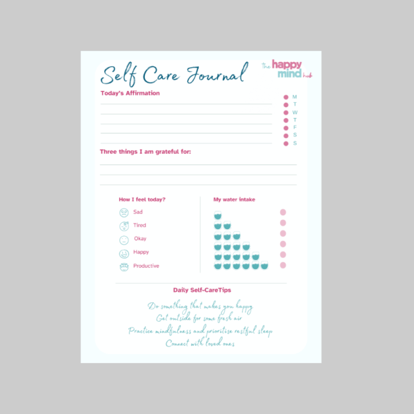 a peice of paper with wording relating to a self care journal daily