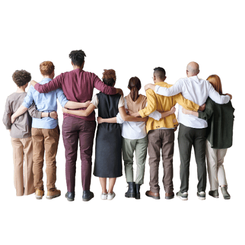 A group of people of all different ages with their arms around each other